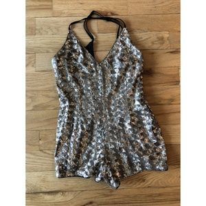 Forever 21 cross strap gold sequin short romper